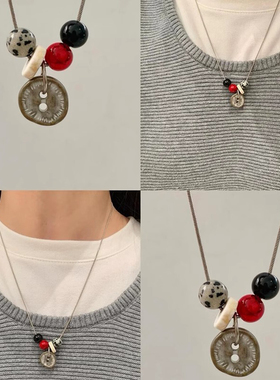 复古做旧纽扣吊坠项链时尚高级感
