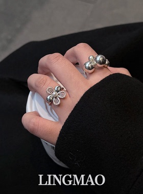 芭蕾银珠子花朵戒指简约精致小众