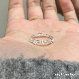 新中式藤蔓花朵双圈戒指女款冷淡风韩系精致百搭开口食指戒高级感