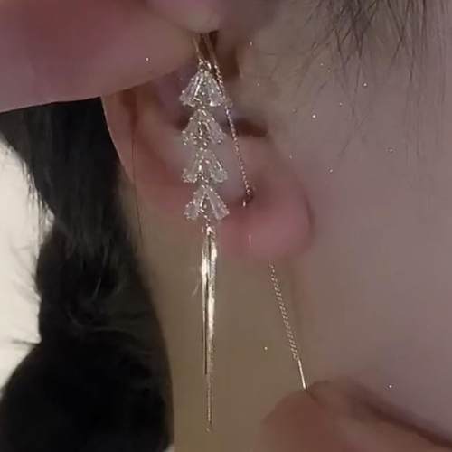 麦穗流苏耳环长款树叶耳线不掉色