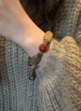 新中式国风鸽血红串珠木质手串