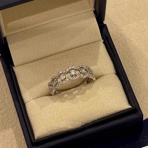 S925纯银简约蕾丝排钻戒指女贵气