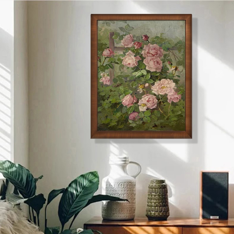 原创 |《牡丹》纯手绘油画玄关装饰画客厅壁画中古风法式卧室挂画图片