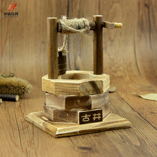 木制古水井工艺品 仿真手摇水井 麻绳小木桶民间工艺家居装饰摆件