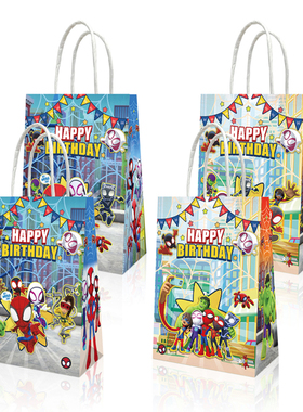 现货供应手提礼品袋回礼糖果礼物包装蜘蛛侠主题生日派对牛皮纸袋