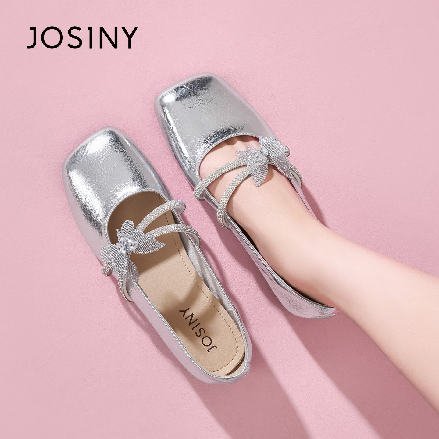 卓诗尼法式玛丽珍鞋女2026春夏新款水钻蝴蝶结气质百搭平底单鞋子,女鞋,玛丽珍鞋,淘宝优惠券,粉丝福利购,淘宝优惠卷