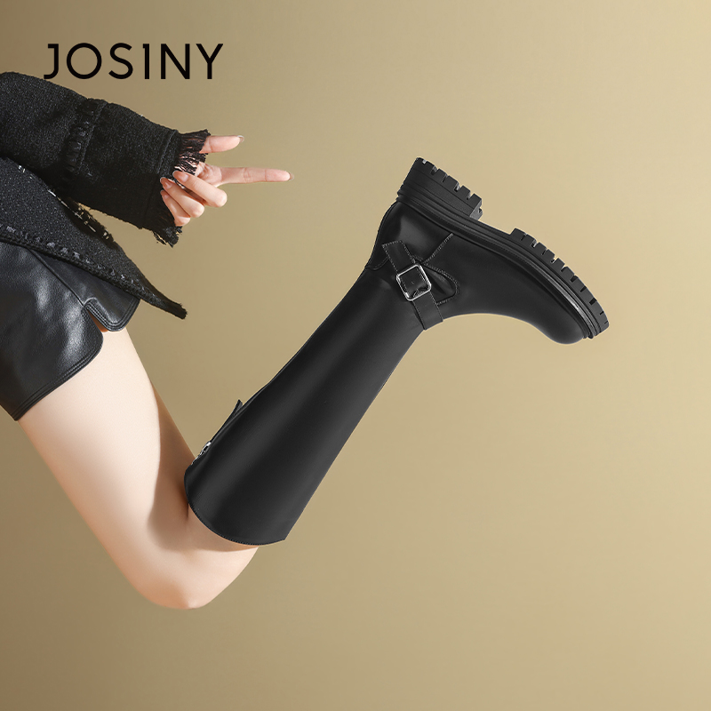 卓诗尼正品复古百搭皮带扣骑士靴