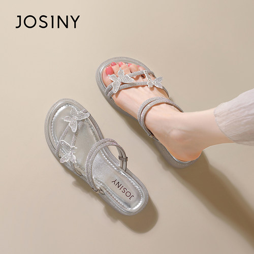 卓诗尼蝴蝶结水钻女一字拖