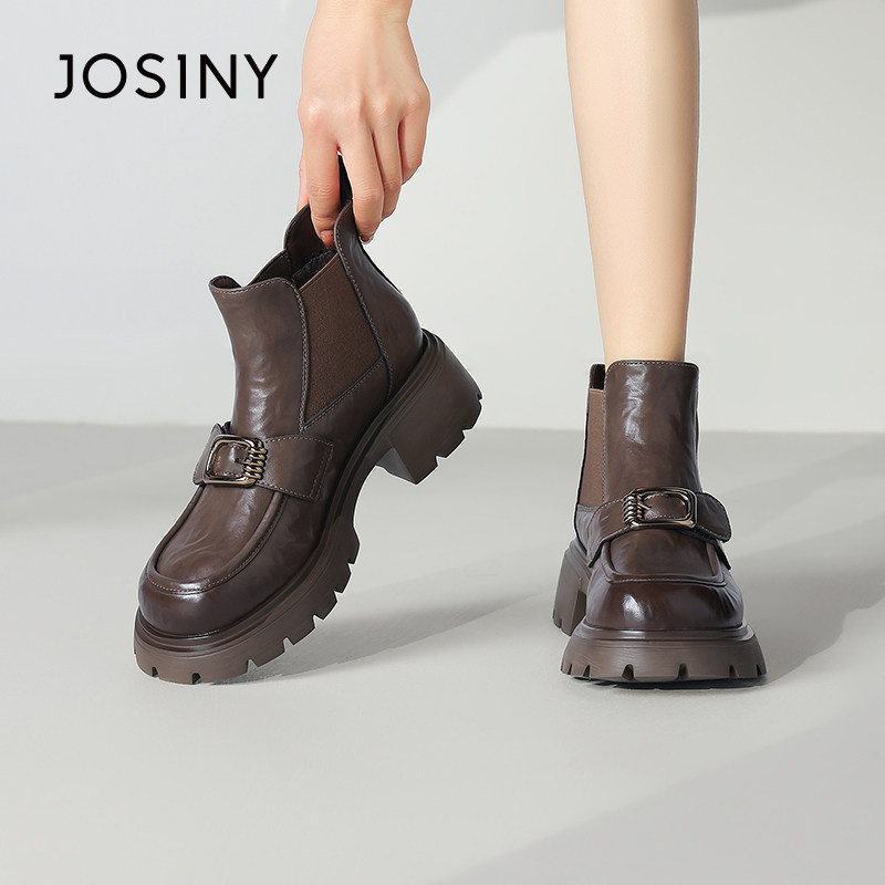 卓诗尼切尔西靴女2025秋季新款英伦风复古百搭厚底增高休闲短靴子,女鞋,切尔西靴,淘宝优惠券,粉丝福利购,淘宝优惠卷