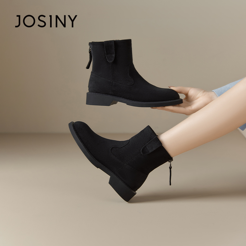 卓诗尼正品舒适平底百搭复古短靴