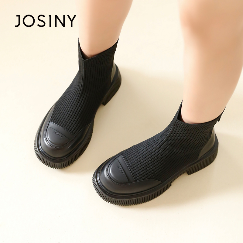 卓诗尼正品复古显瘦百搭弹力短靴