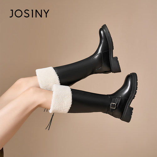 卓诗尼正品复古加绒保暖长筒靴女