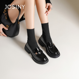 卓诗尼弹力袜靴女2026春新款英伦风小皮鞋厚底增高显瘦百搭短靴子