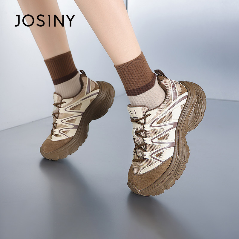 卓诗尼厚底运动鞋2025秋新款休闲百搭女士老爹鞋户外徒步登山鞋子