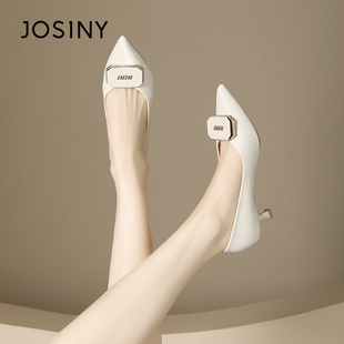 卓诗尼黑色高跟鞋女鞋2026春季新款时装鞋子细跟单鞋工作鞋皮鞋女