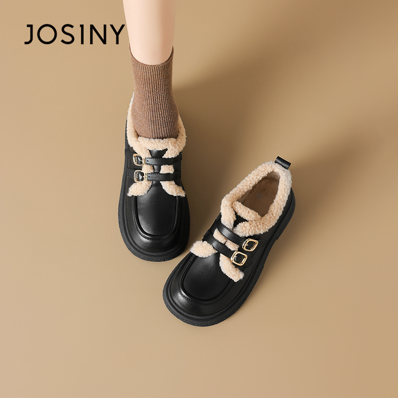 卓诗尼正品加绒保暖厚底乐福鞋女