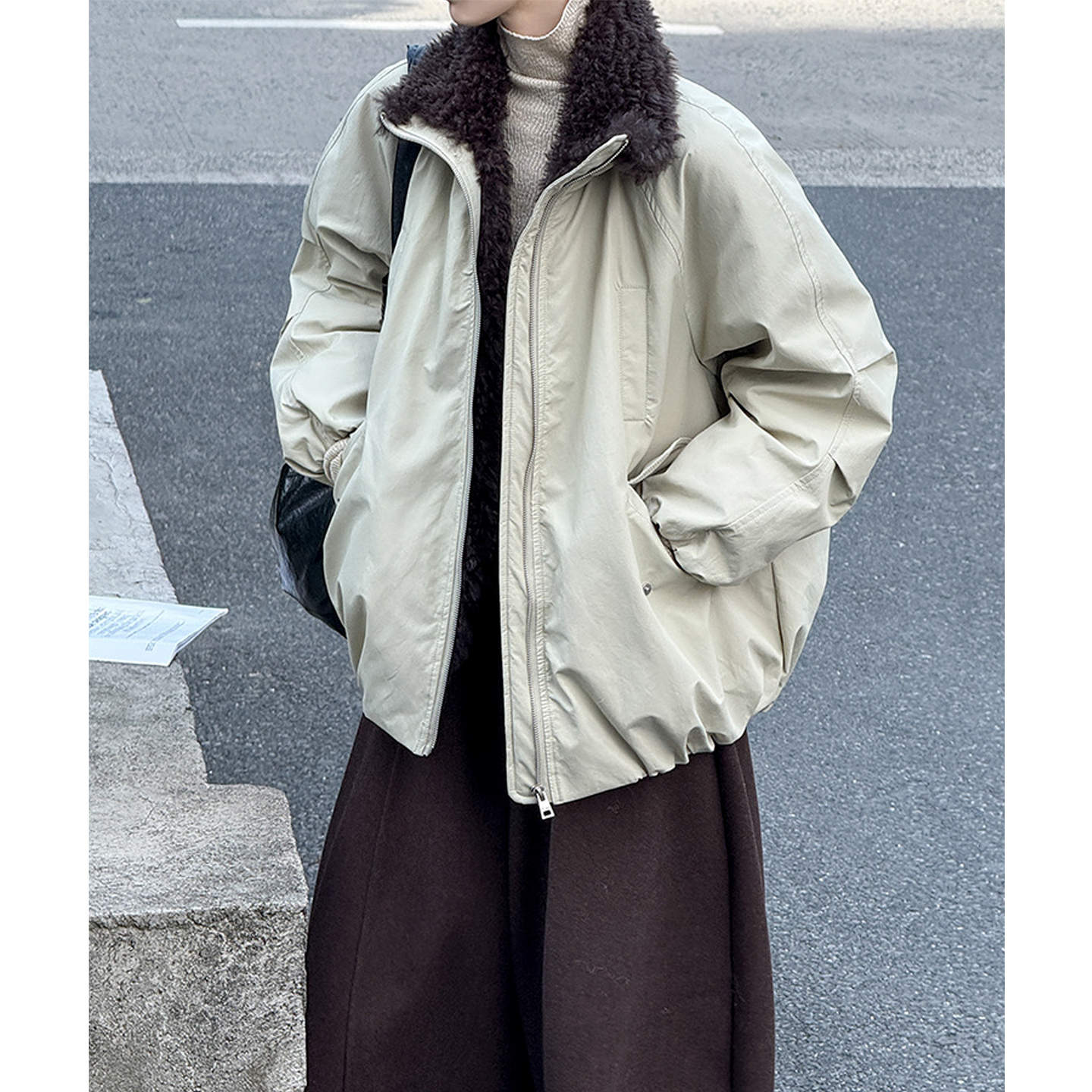 大毛领工装羽绒服女短款外套