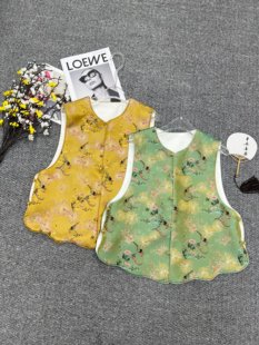 欧货真丝人丝交织宋锦面料新中式提花圆领盘扣双面穿国风马甲