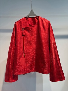 欧货新中式 压襟手工葫芦真丝暗纹提花设计感剪裁宽松廓形国风外套