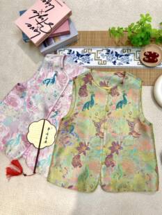 欧货定制面料新中式提花花团孔雀马重工纯手工钉珠减龄百搭马甲