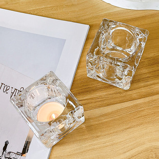 北欧透明水晶玻璃冰块烛台欧式 家居餐桌摆件浪漫烛光晚餐装 饰布置