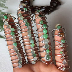 亏本清仓 瑕疵捡漏随机发货 缅甸天然A货翡翠冰绿小蛋面银镶戒指