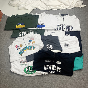 亏本清仓NO退NO换日系毛圈刺绣春秋季立领卫衣男女同款落肩袖BF风