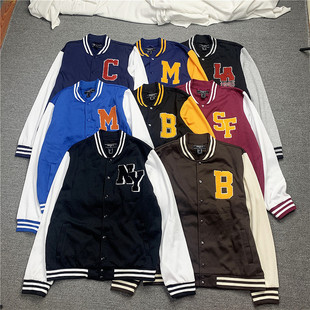 小武出品美潮毛巾贴布绣春秋季棒球领加绒卫衣男单排扣棒球服宽松