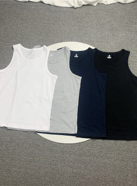 精梳纯棉夏季大圆领汗背心男纯色