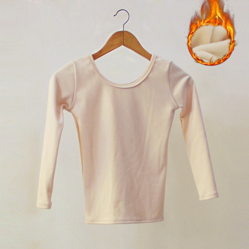 秋冬女童薄绒中厚低领打底衫 双U领男童肤色保暖表演衣肉色紧身服