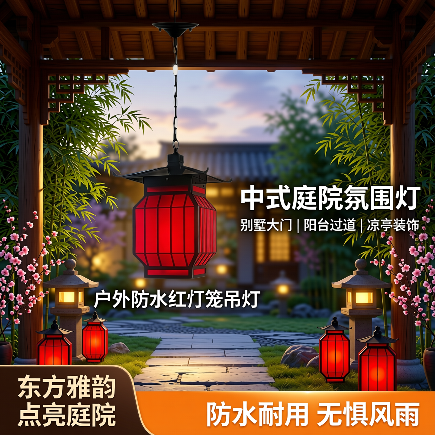 户外防水红灯笼吊灯别墅大门后院室外阳光房阳台过道走廊凉亭吊灯