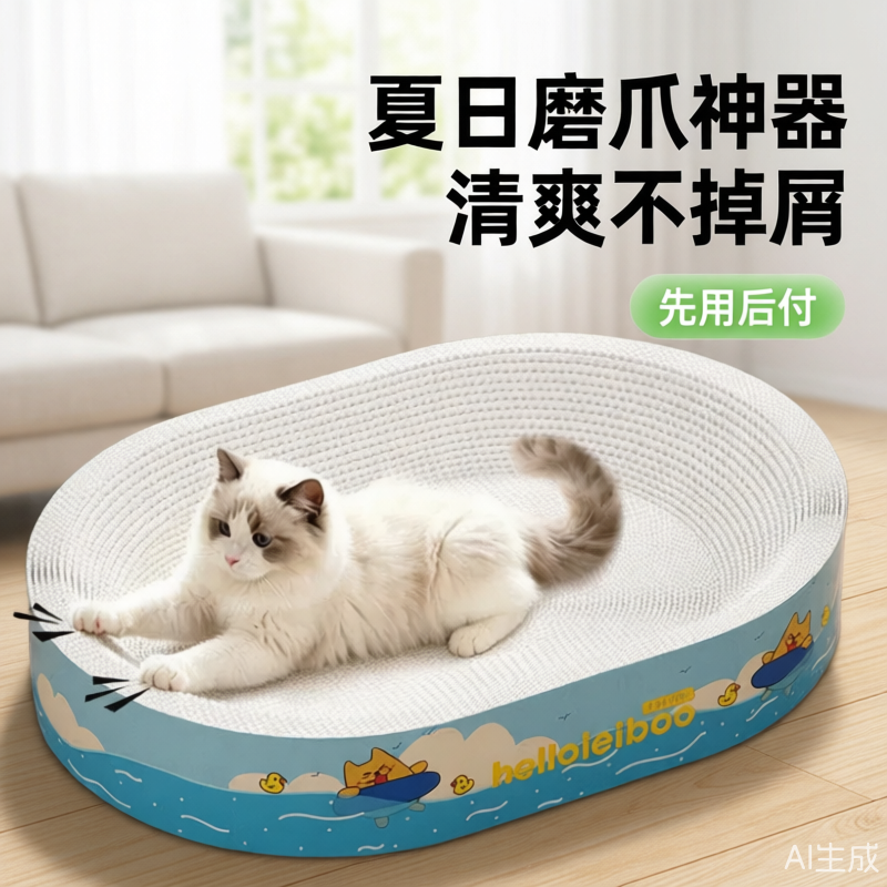 超大椭圆形白卡纸猫抓板猫窝一体耐抓不掉屑夏季新款大号耐磨猫床