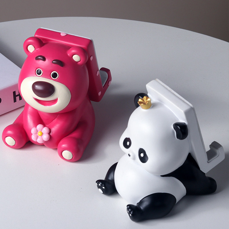可爱熊猫小摆件创意懒人手机支架草莓熊桌面装饰品六一节女生礼物
