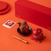 创意财神爷指你发财线香摆件套组礼盒陶瓷暴富马钱罐生肖开业礼物