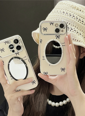 大视窗满屏蝴蝶结iphone17/16promax镜子手机壳气垫加厚13苹果14/15pro电镀保护壳气囊防摔新款硅胶软壳全包