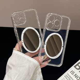 镶钻边框iphone17/16promax镜子手机壳高透明闪钻苹果13/14/15pro水钻细闪保护壳新款全包摄像头防摔11/12软