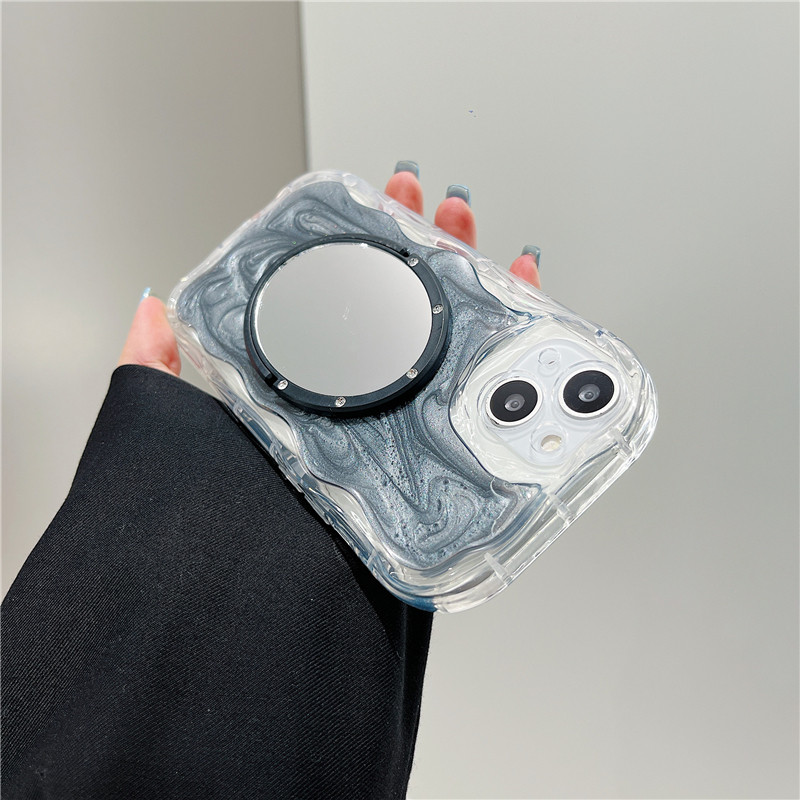加厚气垫防摔iphone14/15promax镜子手机壳滴胶奶油纹11/12苹果13波浪边保护壳艺术水墨沙画外壳新款创意透明