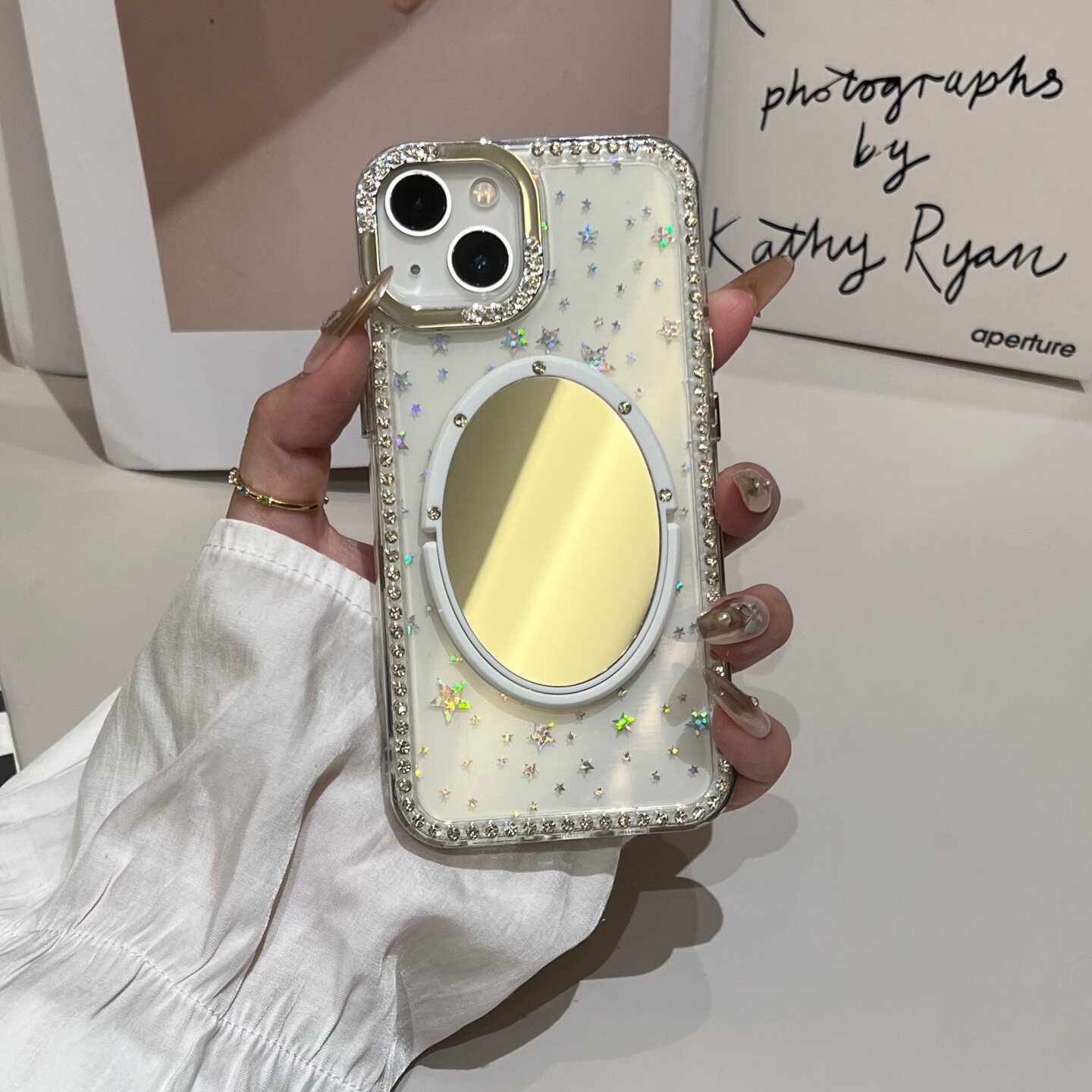 镶钻边框水钻适用iphone17/16promax镜子手机壳苹果15/14/13星星闪粉透明保护壳闪钻新款17promax水钻女简约