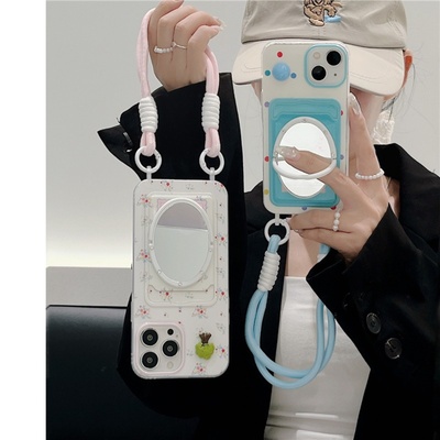 苹果17清新卡包手提绳镜子手机壳