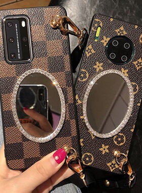 斜挎背带挂绳华为p70/mate60pro镜子手机壳pura80/p60/p50pro潮牌全包防摔软壳适用mate70皮质保护套nova12女