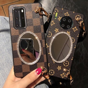 斜挎背带挂绳华为p70/mate60pro镜子手机壳pura80/p60/p50pro潮牌全包防摔软壳适用mate70皮质保护套nova12女