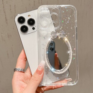 星星闪粉透明iphone17/15promax适用苹果16手机壳镜子全包镜头17pro硅胶防摔软壳细粉亮片13/14保护壳新款女