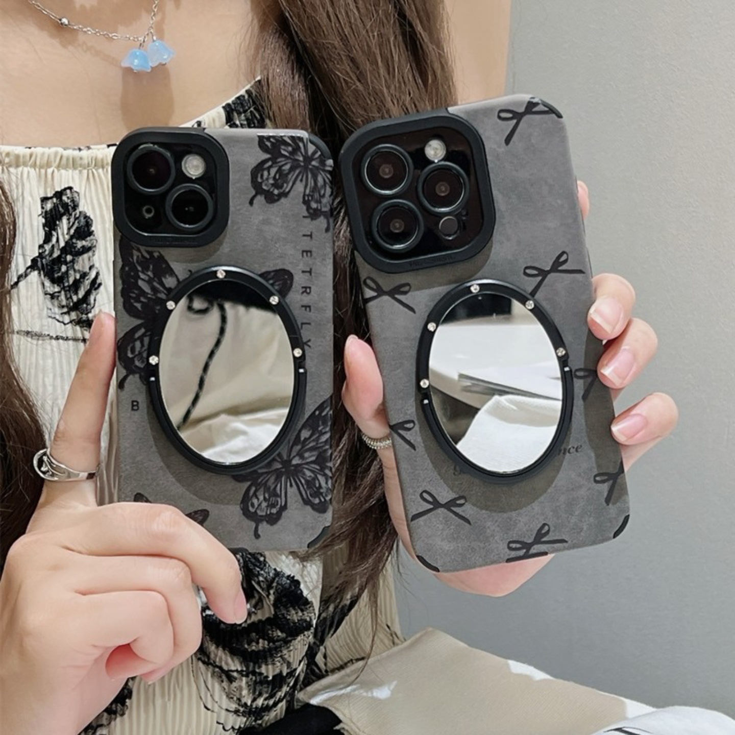 iphone17磨砂皮质暗黑镜子手机壳