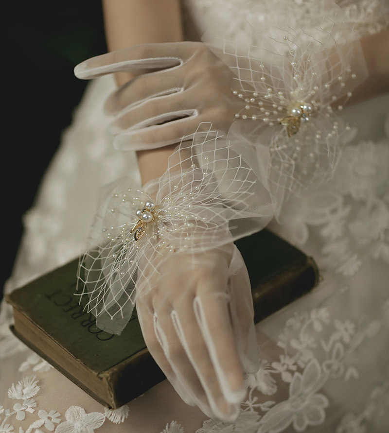 슈퍼 요정 실크 활 진주 장갑 신부 웨딩 드레스 웨딩 액세서리 스튜디오 사진 및 메이크업 액세서리
