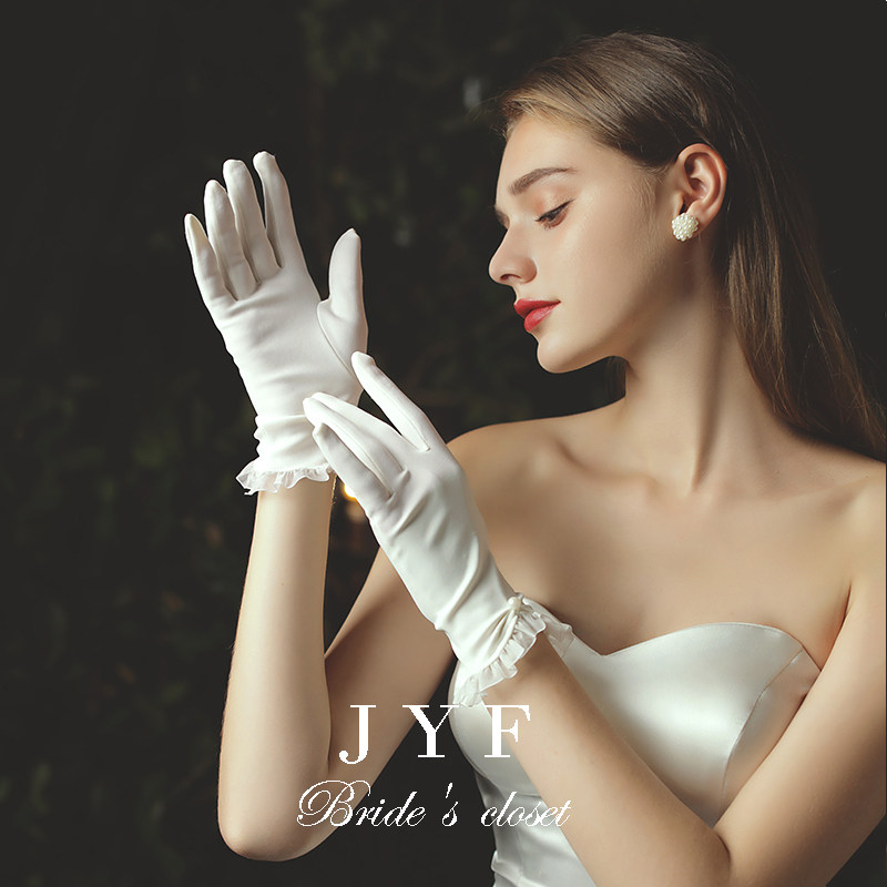 오리지널 그레이스 밀키 화이트 신부 웨딩 드레스 장갑 짧은 스티치 비즈 레트로 사진 액세서리