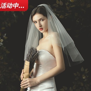 头纱新娘头饰超仙森系白色纱网红拍照道具婚纱女简约网红抖音短款