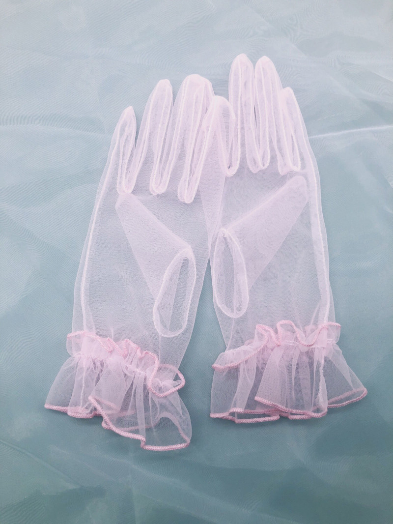 LIYUAN 웨딩 드레스 액세서리 신부 웨딩 장갑 짧은 한국 얇은 명주 그물 일반 미색 단순 투명