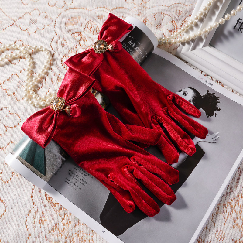 새로운 새틴 부르고뉴 보우 장갑 신부 토스트 의류 액세서리 사진 스튜디오 사진 스타일 사진 액세서리 연례 회의