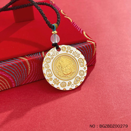 9999足银描金黄财神吊坠男女士款国风藏式吉言项链挂坠