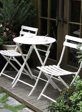 阳台铁艺折叠小桌椅网红抖音三件套组合室外露台庭院休闲茶几餐桌